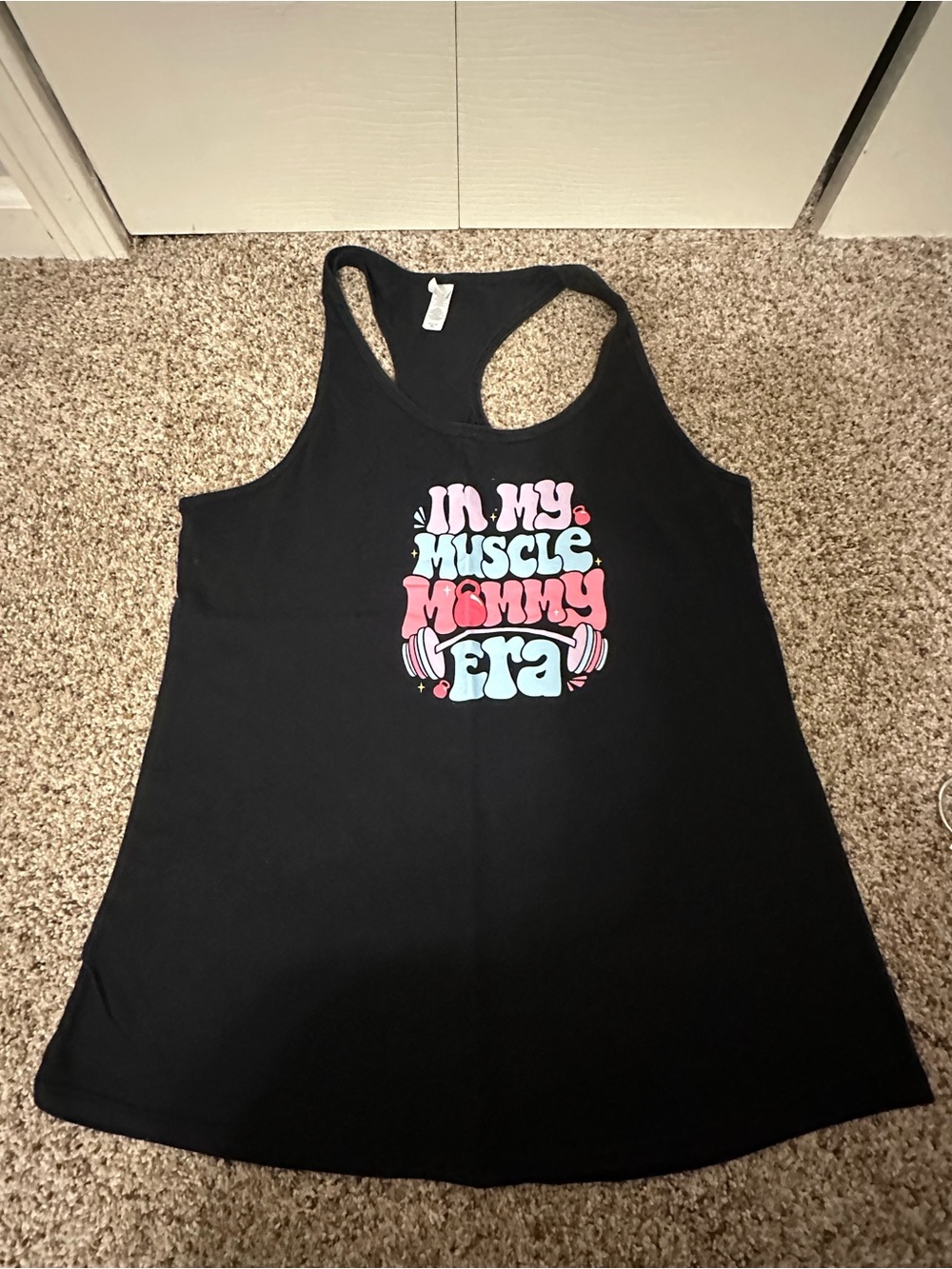Black Women's Racerback Tank Top with Pastel Graphic